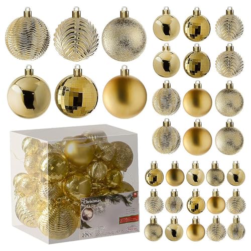36-Piece Shatterproof Gold Christmas Ornament Set - Assorted Sizes & Finishes