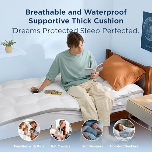 Twin XL Mattress Topper - Waterproof Pillow Top Bed Pad