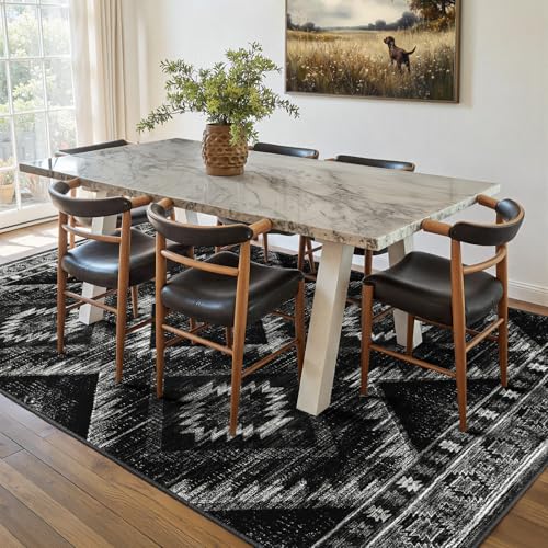 5x7 Washable Area Rug, Non-Slip Soft Faux Wool Western Tribal Floor Carpet