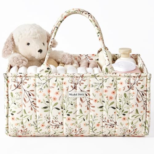 Blissful Diary Floral Diaper Caddy Organizer - Pastoral Daisy Nursery Storage Basket