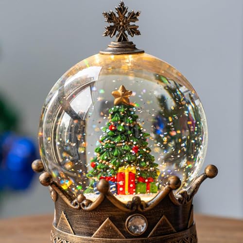 Musical Christmas Snow Globe Lantern with LED Swirling Glitter