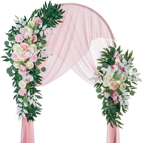 Artificial Wedding Arch Flower Swags with Chiffon Runner, 3-Piece Set