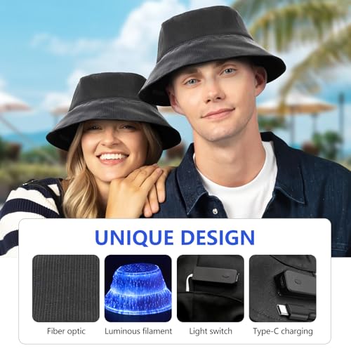Rechargeable LED Rave Bucket Hat with Lights for Festivals & Parties