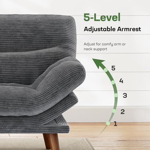 Convertible Corduroy Futon Sofa Bed, 66-Inch Adjustable Sleeper Loveseat