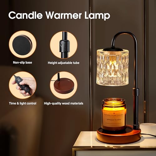 Dimmable Electric Candle Warmer Lamp with Timer and Adjustable Height