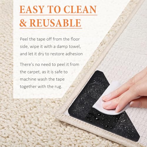 Non-Slip Rug Corner Grippers - Reusable Double-Sided Carpet Tape, 8 Pack