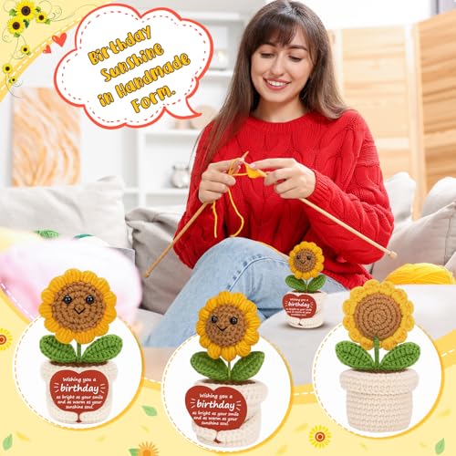 Crochet Sunflower Plush with Inspirational Card - Unique Birthday Gift