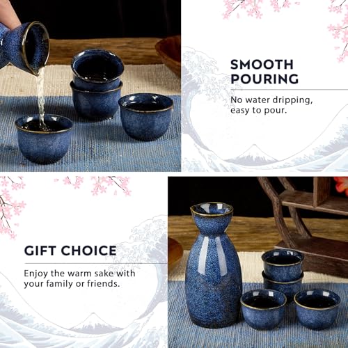 Simple Japanese Sake Set for 4 - Dark Blue | Kiln-Glazed Porcelain Gift Set