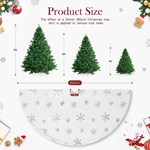 24-Inch White Faux Fur Mini Christmas Tree Skirt with Silver Snowflakes