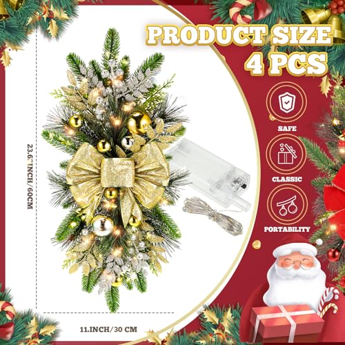 24-Inch Christmas Teardrop Swag with Berries, 4-Pack Artificial Garland