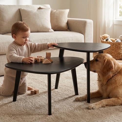 2-Piece Nesting Coffee Table Set, Mid-Century Modern Stacking Side Tables
