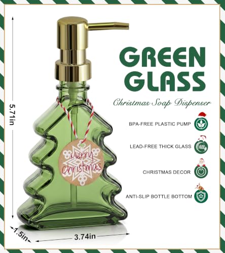 VIMERPA Christmas Tree Soap Dispenser - Green Glass Bathroom Hand & Dish Pump, Refillable Holiday Decor (Variation 1)
