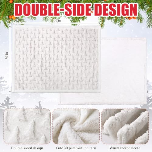 Remagr 3D Christmas Tree Sherpa Throw Blanket 50x60 Inches, Cream White, Xmas Tree Design