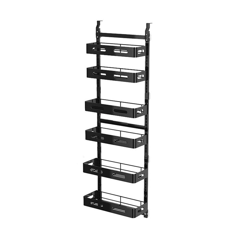 VIESOGEZ 6-story door mounted cutlery storage rack, large metal door seasoning rack with adjustable basket, 2-in-1 wall mounted kitchen cutlery storage rack, black