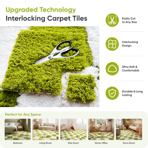 12 Pcs Plush Interlocking Carpet Tiles, Soft Shaggy EVA Foam Floor Mats