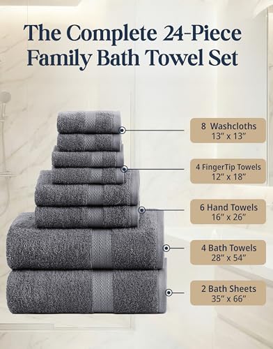 LANE LINEN 100% Cotton 24-Piece Bathroom Towel Set - Soft & Absorbent