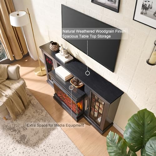 59-Inch LED TV Stand with 3-Side Glass Electric Fireplace