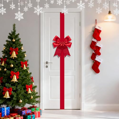Extra Large Red Christmas Door Ribbon Bow - 14 Ft Giant Holiday Decor