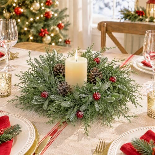 U'Artlines 6 Pcs Mini Christmas Wreaths for Kitchen Cabinets, Green Mistletoe Variant
