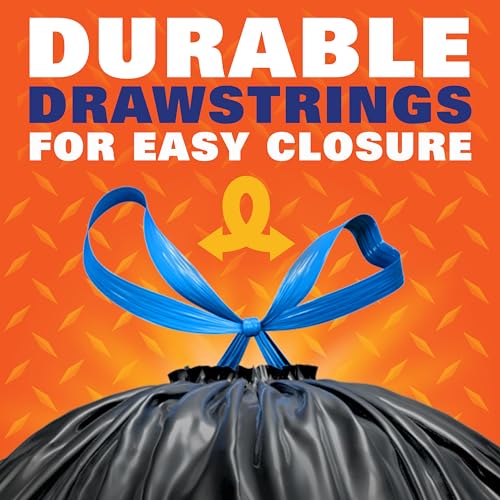 Hefty Strong 30 Gallon Trash Bags with Drawstrings, Black, 74 Count