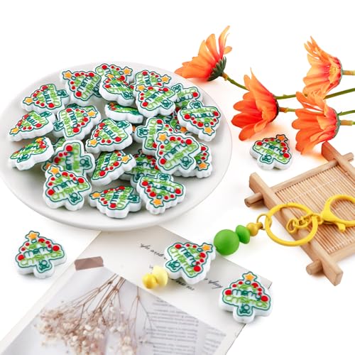 12PCS Christmas Tree Silicone Beads for Keychain & Craft Making - Lovymi