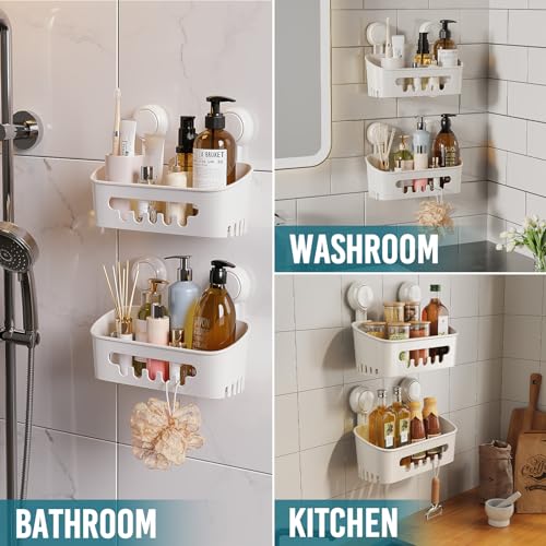 TAILI 2-Pack White Shower Caddies with Suction Cups - Heavy Duty Bathroom Organizer for Shower & Kitchen