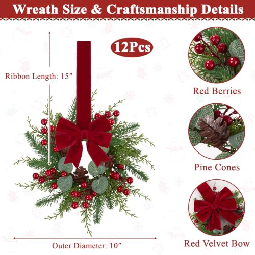 U'Artlines 12 Pcs Mini Cedar Eucalyptus Christmas Wreaths 10 Inch for Kitchen Cabinets