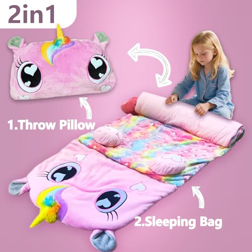 Kids Unicorn Sleeping Bag and Nap Mat - 70x30 Inch Portable Slumber Bag