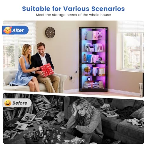 5-Tier Corner Display Cabinet with RGB Lighting and Lock, 69-Inch Tall