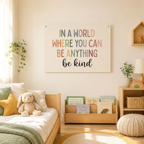 Be Kind Boho Canvas Wall Banner, 20x30 Inch Motivational Hanging Flag Decor