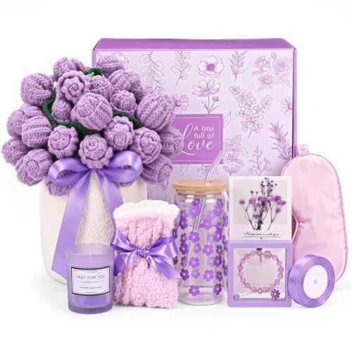 Vesici Purple Crochet Rose Bouquet Blanket Get Well Gift for Women