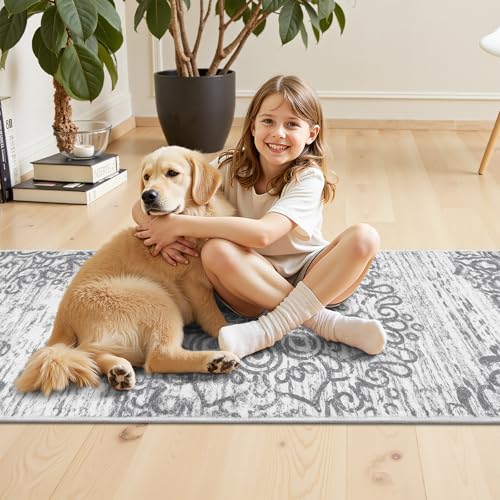 2x6 Washable Boho Runner Rug, Non-Slip Vintage Distressed Kitchen Hallway Mat