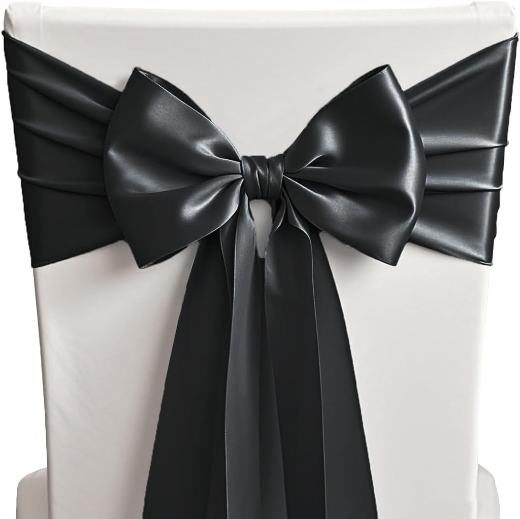 Regine Switzerland Black Satin Chair Sashes - 50 Pack, 7x108 Inches for Weddings & Parties