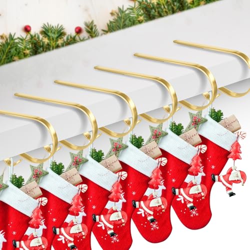 6-Pack Adjustable Christmas Stocking Holders for Mantel - Zinc Alloy