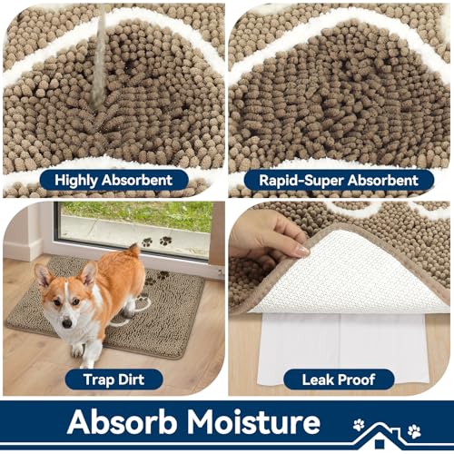 Super Absorbent Dog Door Mat, 30x20 Inch Non-Slip Washable Pet Rug