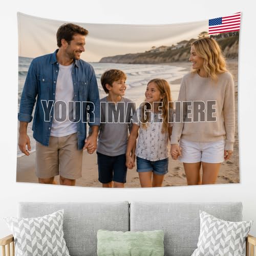 Personalized Photo Tapestry - Custom Wall Hanging with Text for Bedroom Dorm - Variation of Tapestry-1