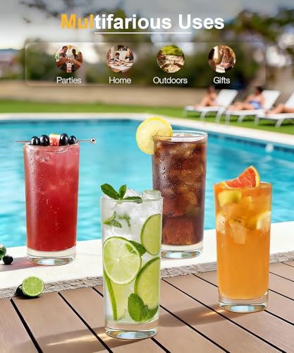 16oz Highball Glasses Set of 6 - Crystal Clear Stackable Drinking Cups