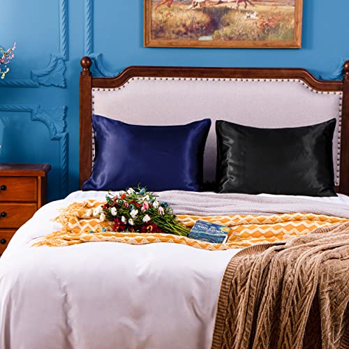 NTBAY Satin Pillowcases Set of 2 - Standard 20x26 Black Silky Microfiber