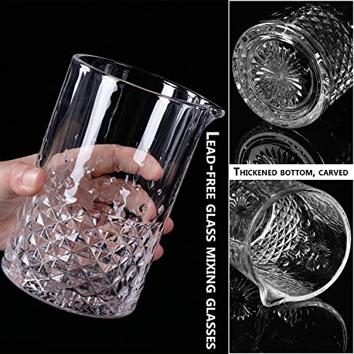 SogYupk 2-Pack Cocktail Mixing Glasses 24oz - Engraved Lead-Free Crystal with Weighted Base & Diamond Grip - Professional Barware Set (Different Sizes)
