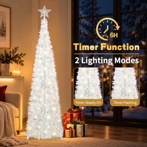 Sparkling White 5FT Collapsible Pop Up Christmas Tree with 50 LED Lights