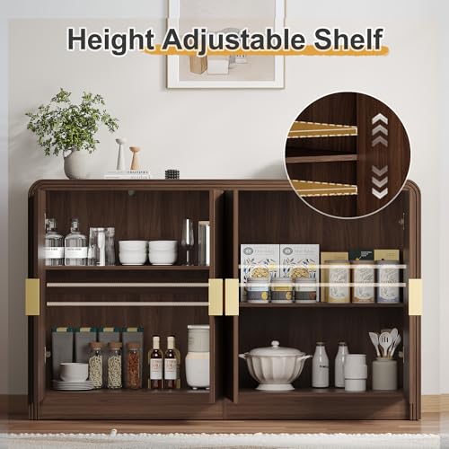 55" Fluted Buffet Sideboard Cabinet with Adjustable Shelves, Walnut