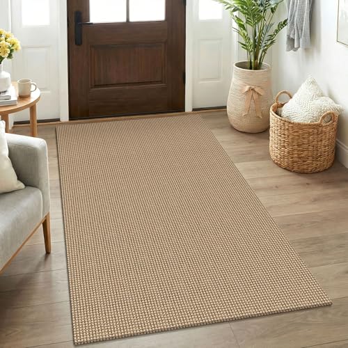 Boho Area Rug 3x5 ft, Washable Cotton Entryway Rug with Non-Slip Rubber Back