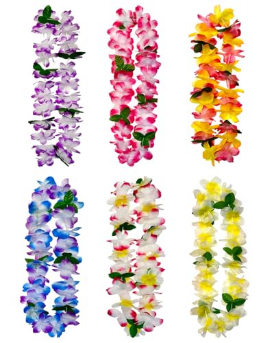 Bulk Hawaiian Leis - 6 Count Tropical Party Necklaces