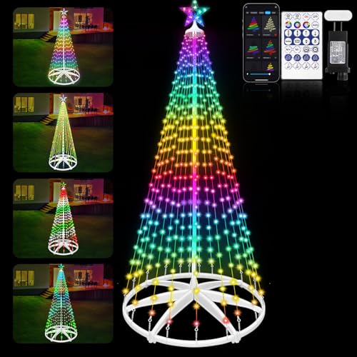8ft AMIPEPE Smart RGB LED Cone Christmas Tree with Star Topper, Music Sync, App & Remote 388 LEDs