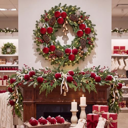 IPOPU Burgundy Velvet 3.15in Christmas Ornament Balls, 15Pcs