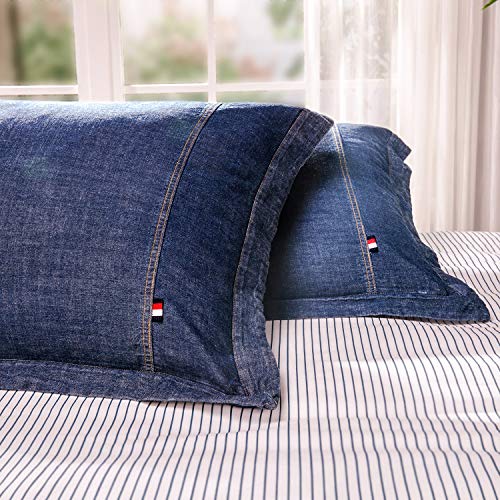 100% Cotton Denim Pillow Sham - Soft Washed Standard 20'' x 26''