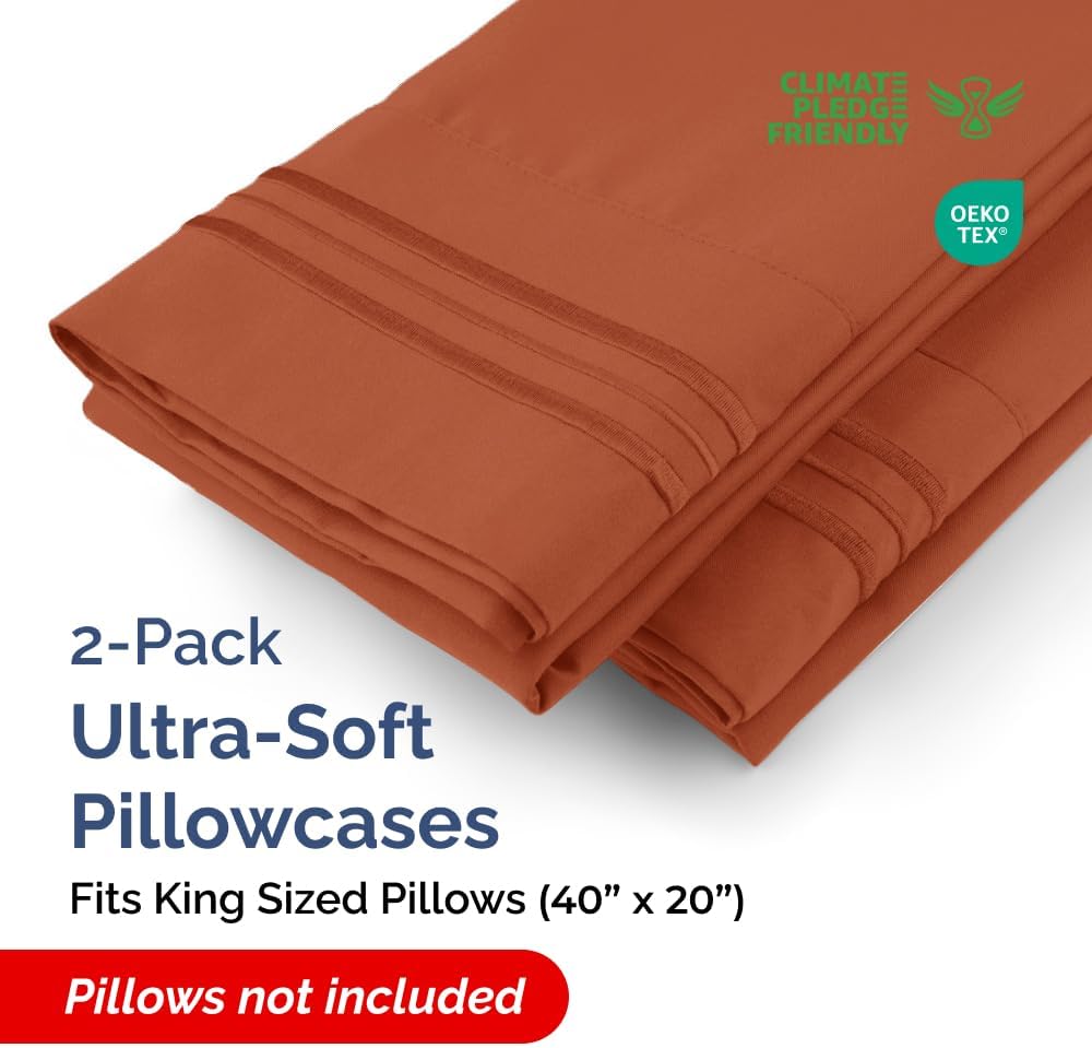 Skiennix King Pillow Cases Set of 2 - Ultra Soft Hotel Quality - Wrinkle Free & Fade Resistant - Terracotta
