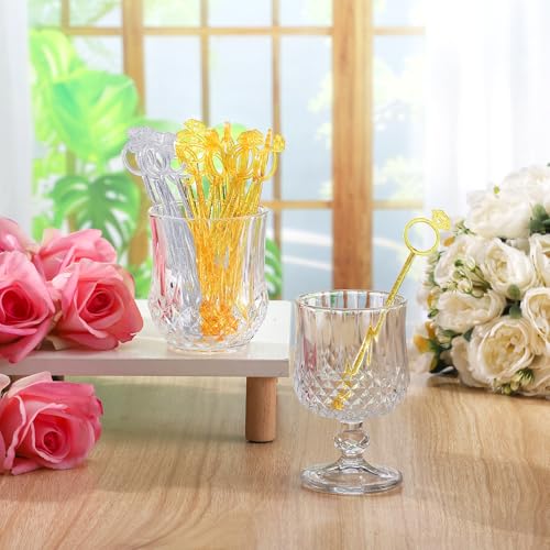 SiliFine 30 Pcs Diamond Ring Drink Stirrers - Golden & Silver Wedding Cocktail Picks