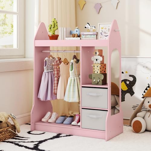 Kids Dress Up Storage Organizer with Mirror and Clothes Rack