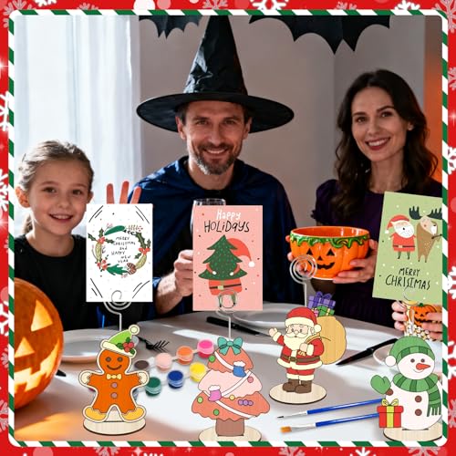 Christmas Wooden Place Card Holders with Paint Set - 12 Pieces